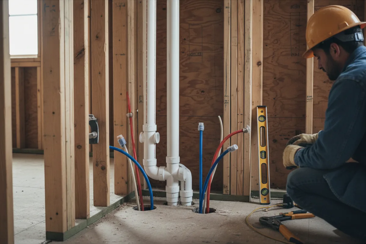 Drain and supply rough-in during Sump Pump Repair in Gore